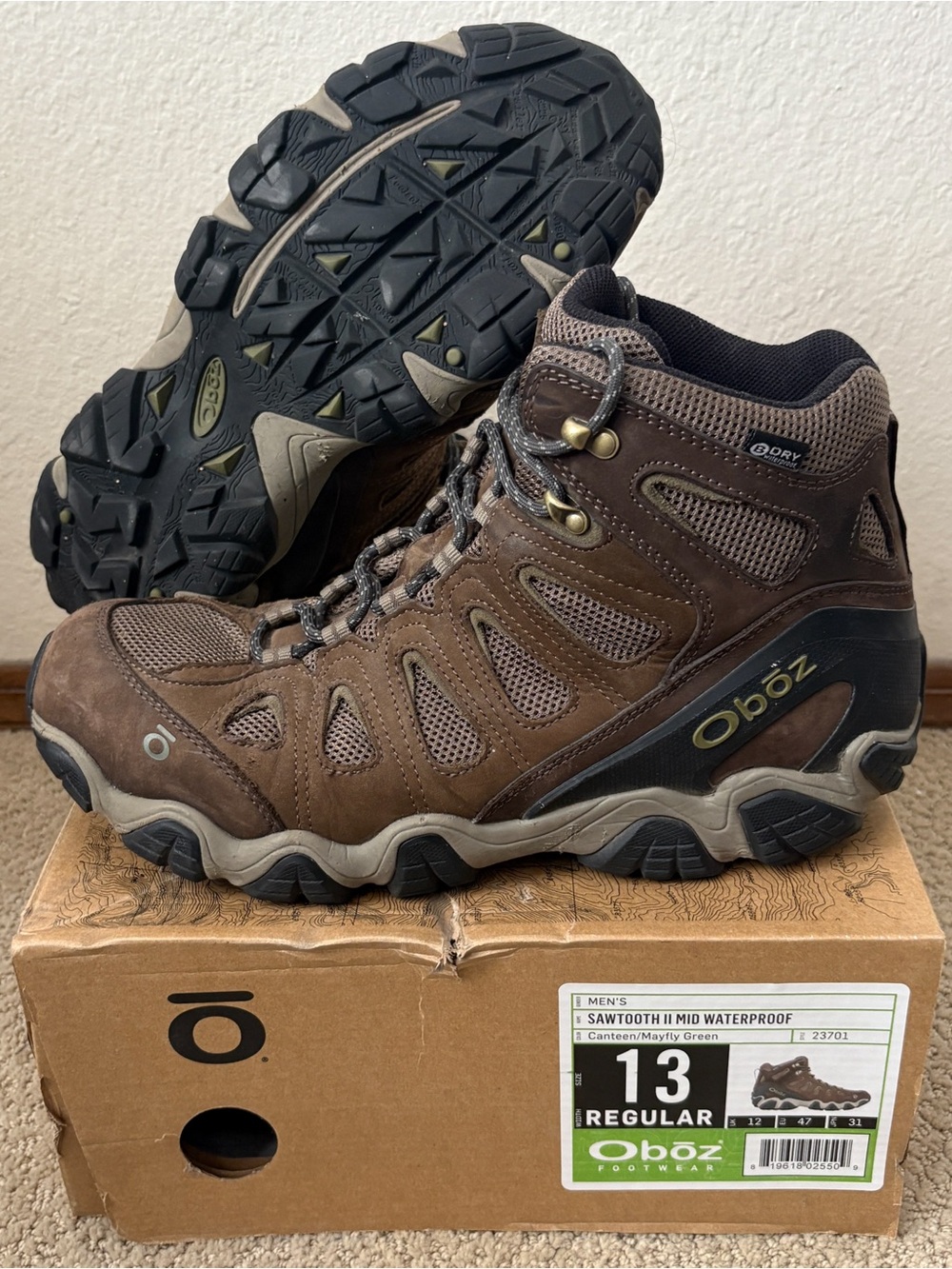 Oboz Sawtooth II Mid Waterproof Hiking Boots Men’s Size 13